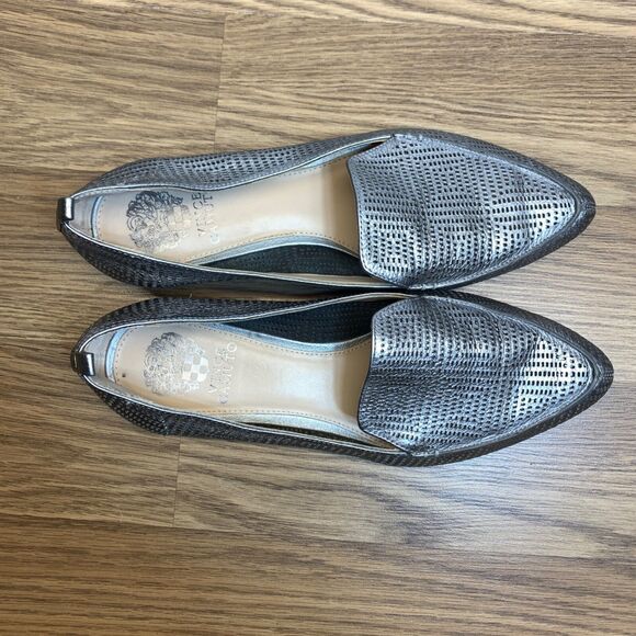 Vince Camuto Kadee Silver  Leather Perforated Slip On Loafer Shoe Size 10 /EU 40 - Picture 9 of 11